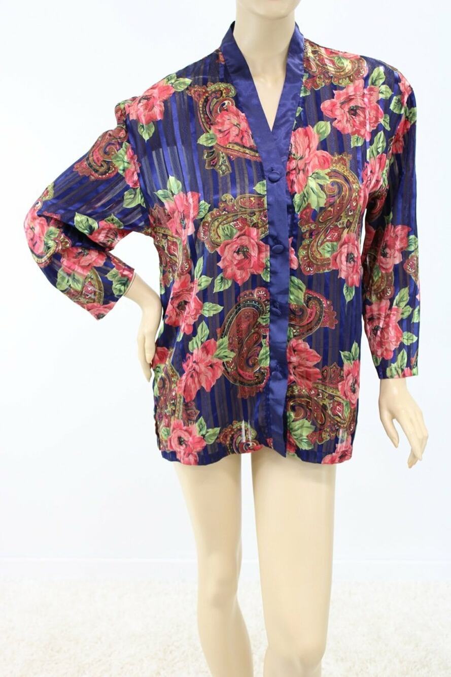 Vtg 90s Victoria Secret Nightshirt Womens Small Button Up Long Sleeve semi sheer